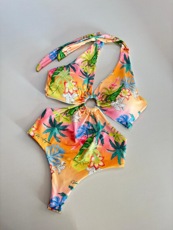 Body Maiô Argola Em Madeira Estampa Sunshine Araguaia Ref: 49